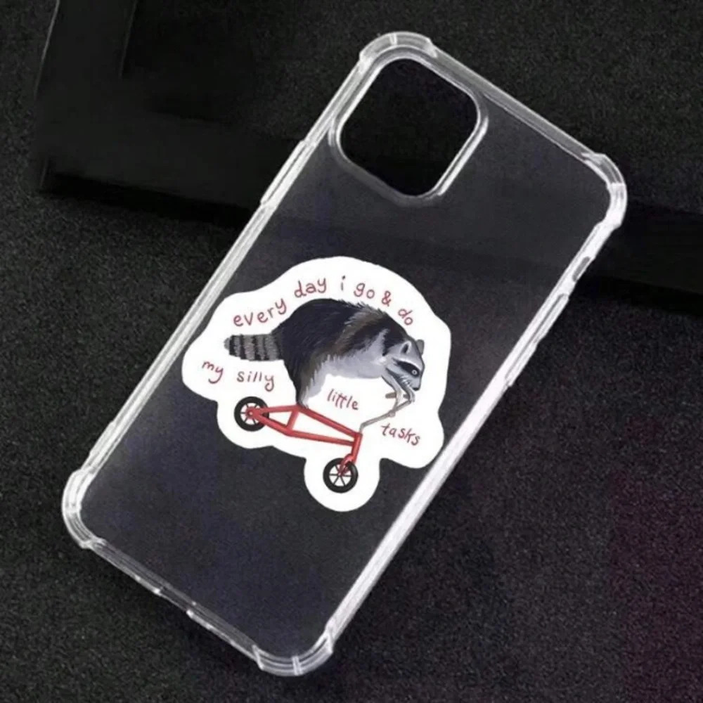 Gray red raccoon riding bike vinyl sticker decor laptop cup phone book tablet - Picture 5 of 8